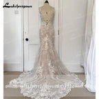 Lakshmigown V Neck Lace Appliques Illusion Court Train Wedding Dress Boho Mermaid/Trumpet Bridal vestido branco Customized