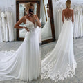 Beach A Line Chiffion Wedding Dresses Sexy V-neck Spaghetti Straps Backless Button Appliques Boho Bridal Gowns Vestido De Novia