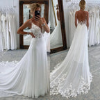 Beach A Line Chiffion Wedding Dresses Sexy V-neck Spaghetti Straps Backless Button Appliques Boho Bridal Gowns Vestido De Novia