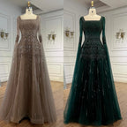 Serene Hill 2026 Customized Caramel Beaded A-Line Evening Dress with Cape Sleeves Formal Party Gowns for Women DLA73089