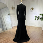 Serene Hill Customized Black Satin Mock Neck Mermaid Evening Dresses with Split Simple Party Gowns for Women DLA72476