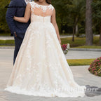 Lakshmigown Plus Size Champagne Tulle Wedding Dresses Sleeveless Long Formal Dress Lace Applique Bridal Gowns Customized