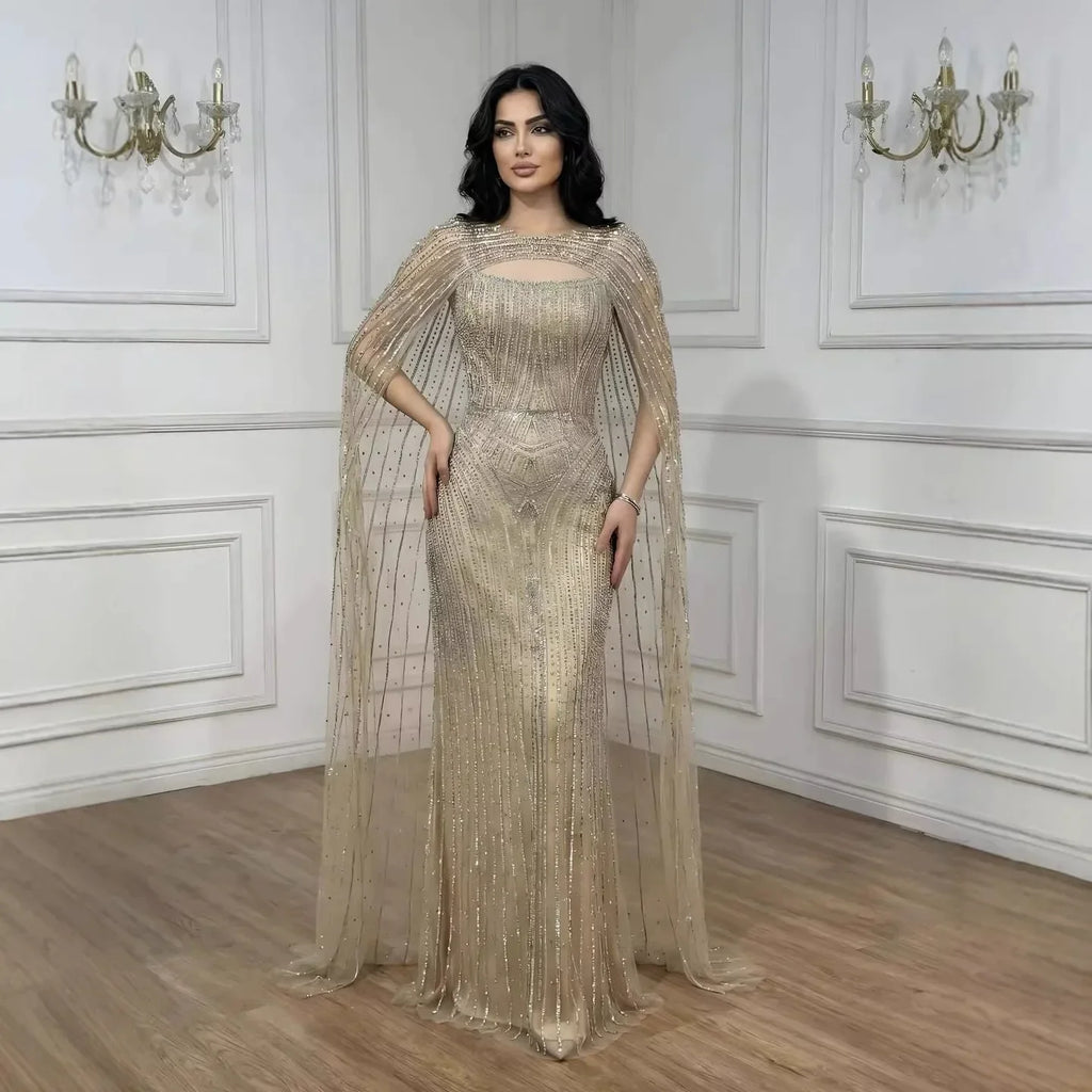 Abito da Sera con Mantella Blu Diamante di Lusso LA73426