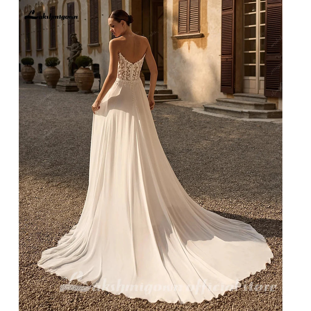 Lakshmigown Two-Piece Wedding Dress with Sheer Lace Corset Detachable Chiffon Cape  A Line Bridal Gown Customized
