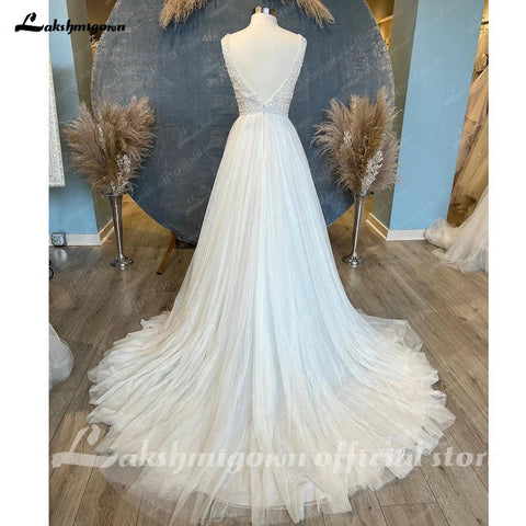 NumberSea Damen A-Linie Brautkleid Boho Vestidos de Fiesta de Noche Tüll Strand Brautkleid Robe Brautkleid 