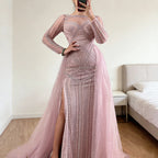 Serene Hill Pink Long Sleeves Mermaid Beaded Evening Dress Formal Party Gowns for Women DLA72967 Customized