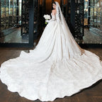 Mocaca Customized Luxury Sequins Lace Applique Ball Gown Wedding Dress Off Shoulder Appliques Long Sleeve Bridal Gown