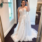 Lakshmigown Plus Size Off The Shoulder A-Line Wedding Dress 2026 New Lace Floral Bride Gowns Customized