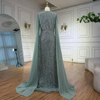 Elegant Dubai Sage Green Mermaid Evening Dress with Cape Sleeves Beaded Formal Gown Serene Hill 2025 Customized DLA72160A