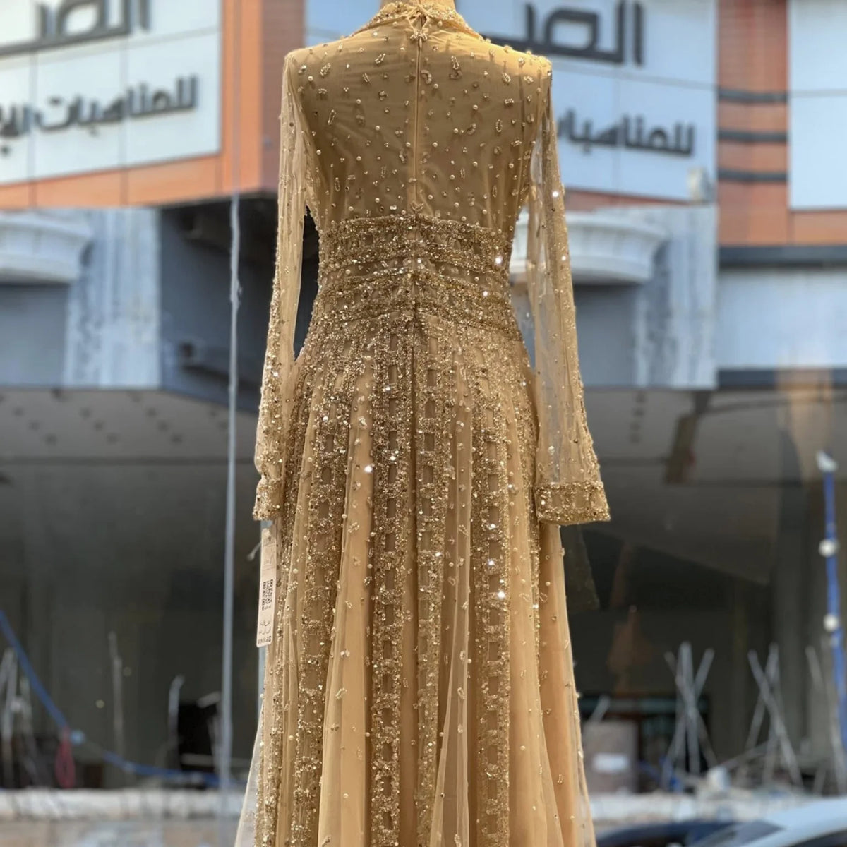 Serene Hill Customized 2026 Lapel Collar Long Sleeve Evening Dress Luxury Beaded A-Line Modest Party Gowns DLA73663