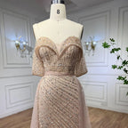 Serene Hill Customized Turquoise Off Shoulder Mermaid Beaded Evening Dresses Overskirt Split Party Gowns for Women rts DLA71728