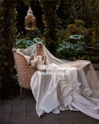 Smileven Spaghetti Strap Satin Wedding Dress A Line Bride Gown Boat Neck Princess Vestido De Novia Wedding Gowns Customized