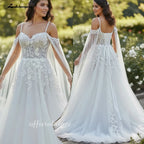 Lakshmigown Sexy Wedding Dress with Detachable Cape Spaghetti Straps Applique Sweep Train Woman Bridal Gown for Bride Customized