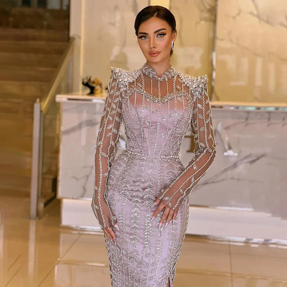 Serene Hill 2025 Pink Luxury Mermaid Pearls Beaded Dubai Evening Dress Gown for Formal Events DLA72826 Customized