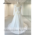 Lakshmigown Embroidery Flower Puff Sleeve Boho Wedding Dress Lace Up Back Chiffon Floor-length A-line Bridal Gown Customized