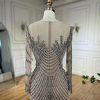 Serene Hill Customized Sliver Nude Long Sleeves Pearls Beaded Luxury Evening Dresses Formal Party Gowns for Women DLA72478