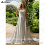 Lakshmigown A-Line Spaghetti Satin Square Collar Wedding Dresses Sleeveless Floor Length Bridal Gowns Vestido Customized