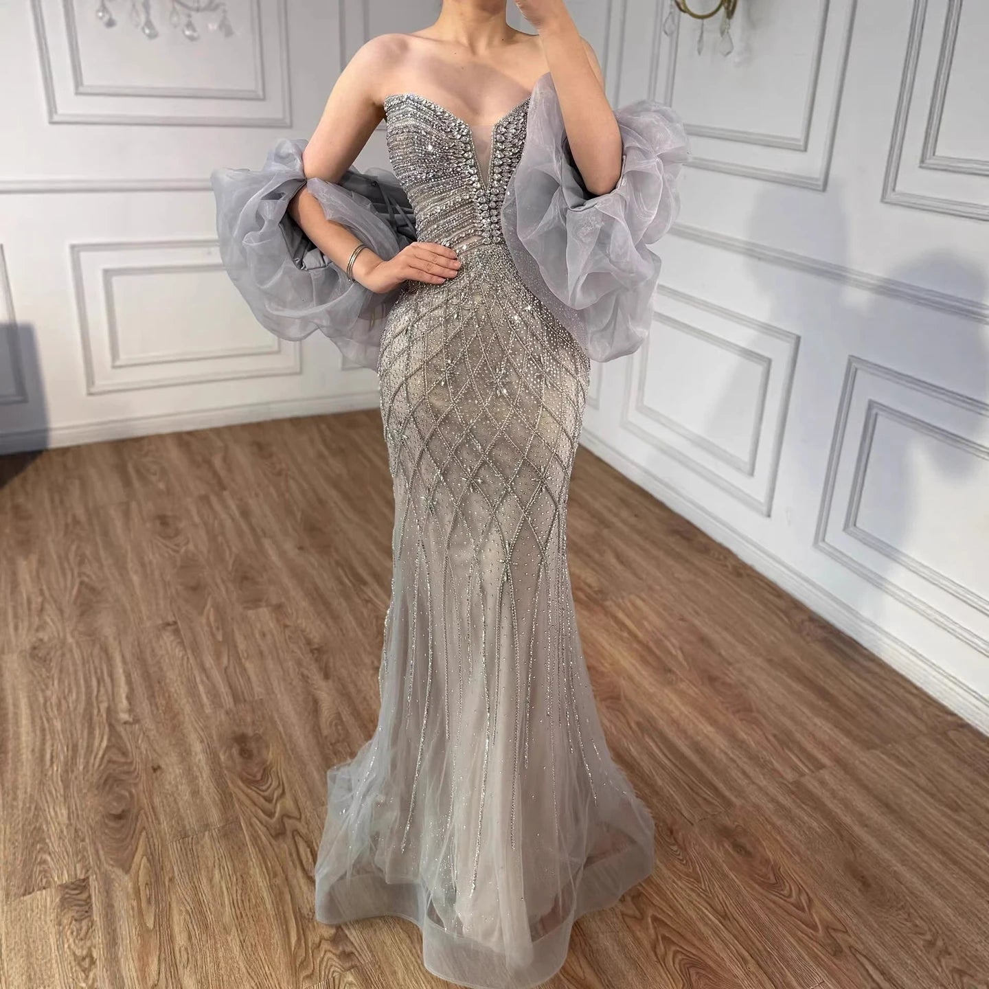 Serene Hill 2026 Pink Strapless Mermaid Luxury Beaded Evening Dresses with Cape Formal Party Gowns Customized DLA73411