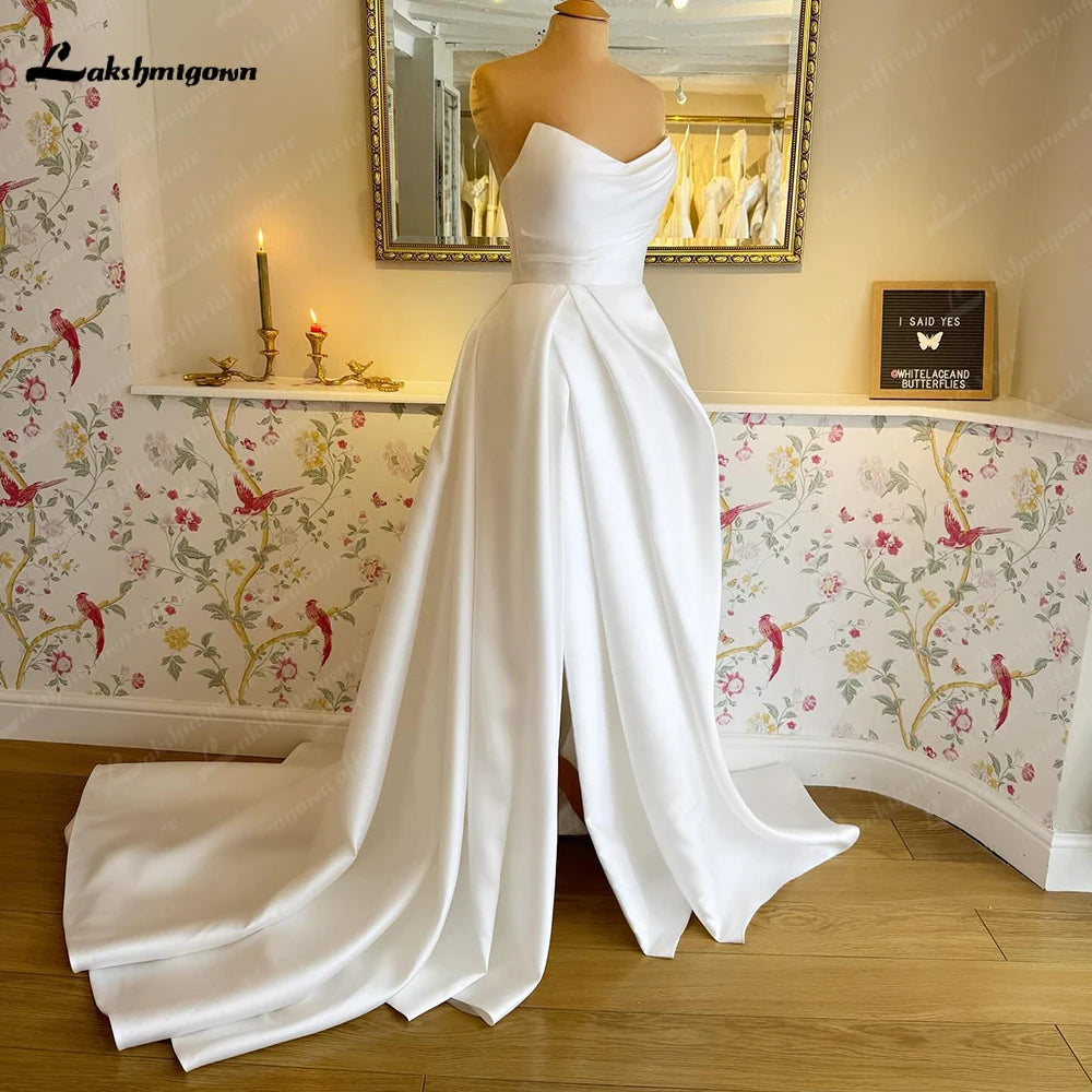 Lakshmigown Pleat Sweetheart A Line Wedding Dresses 2026 Side Slit  Vestido De Noiva Satin Women Bridal Dress Robe De Mariage