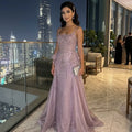 Serene Hill 2026 Luxury Caramel Crystal Beaded Spaghetti Strap Mermaid Evening Dress Gowns for Formal Party DLA72810A Customized