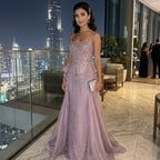 Serene Hill 2026 Luxury Caramel Crystal Beaded Spaghetti Strap Mermaid Evening Dress Gowns for Formal Party DLA72810A Customized