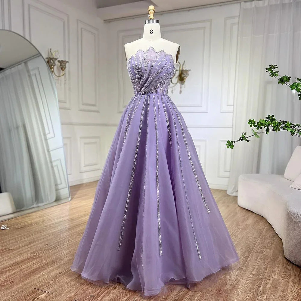 Serene Hill Lilac Strapless A-line Beaded Evening Prom Dresses 2025 Graduation Party Gowns For Women DLA71643 Customized