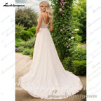 Lakshmigown Beach Boho Wedding Dress Tulle A-Line Floor Length Spaghetti Straps Sleeveless Classic V-Neck Bridal Gown Customized