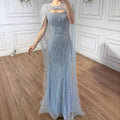 Abito da Sera con Mantella Blu Diamante di Lusso LA73426