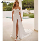 Lakshmigown Boho Beach Chiffon Wedding Dress For Woman Bride Slit Off the Shoulder A-line Vestido De Casamento Customized