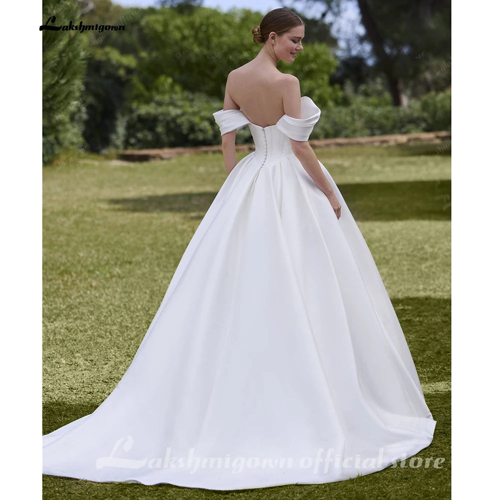 Lakshmigown Pleat Off The Shoulder A-Line Wedding Dress Sweetheart Women 2026 Backless Sweep Train Vestidos De Novia Customized