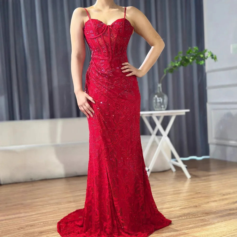 Abito da Sera Rosso Elegante con Spacco LA72998