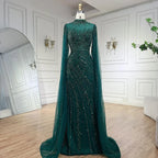 Serene Hill Customized Caramel Mermaid Beaded Cape Sleeves Evening Dresses 2024 Dubai Party Gowns for Women Wedding DLA71885A