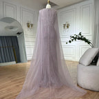 Serene Hill 2026 Customized Pink Cape Sleeves Mermaid Beaded Evening Dresses Gowns for Women Wedding Party 2025 DLA72864