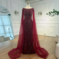 Serene Hill Customized Caramel O-Neck Mermaid Evening Dress with Cape Sleeve 2026 Wedding Party Gowns for Women DLA71804