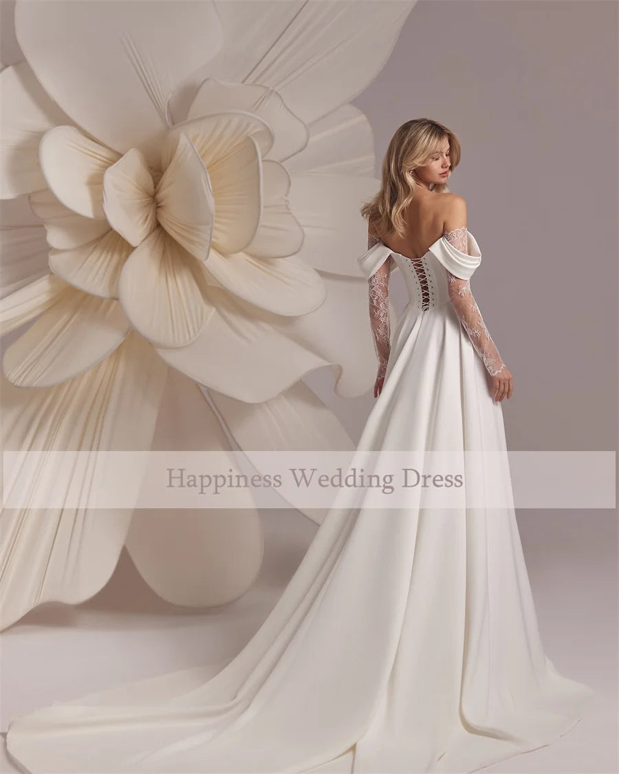 Customized Strapless Corset Designs 3/4 Lace Sleeve Wedding Dress A-Line Front Split Lace Up Bridal Gowns Vestidos De Novia