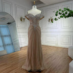 Serene Hill 2026 Nude Luxury Beaded Mermaid Off Shoulder Evening Dress Formal Party Gowns for Women Customized DLA73128