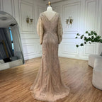 Serene Hill Nude V-neck Mermaid Beaded Evening Dresses 2025 Wedding Party Gowns For Women DLA72288A Customized