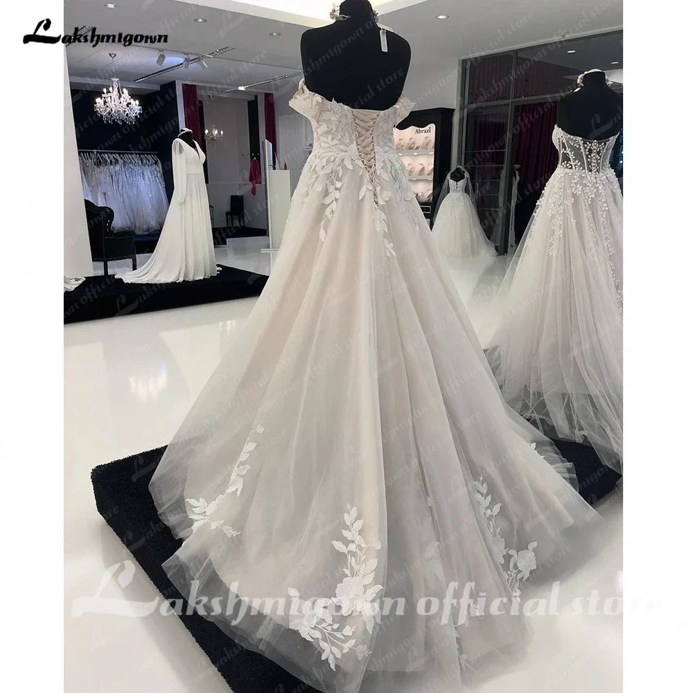 Lakshmigown Off Shoulder Wedding Gown Sweetheart Lace Appliques Women Wedding Dress with Cap Sleeve 2025 Bridal Gown Customized