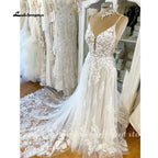 Lakshmigown Spaghetti Straps Lace Wedding Dress Sexy Bridal Robe Plunging V Neck Tulle Boho Wedding Gown Abiti Sposa Customized