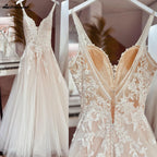 Lakshmigown Sexy Beach Wedding Dresses Illusion Appliques Boho Bride Dresses Open Back A-Line Tulle Bridal Gowns Robe De Mariee