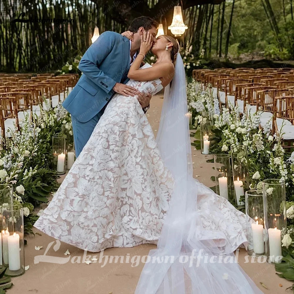 Lakshmigown Full Lace Strapless Wedding Dress Featuring Stunning Lace Appliques and Floral A-Line Bridal Dress Customized