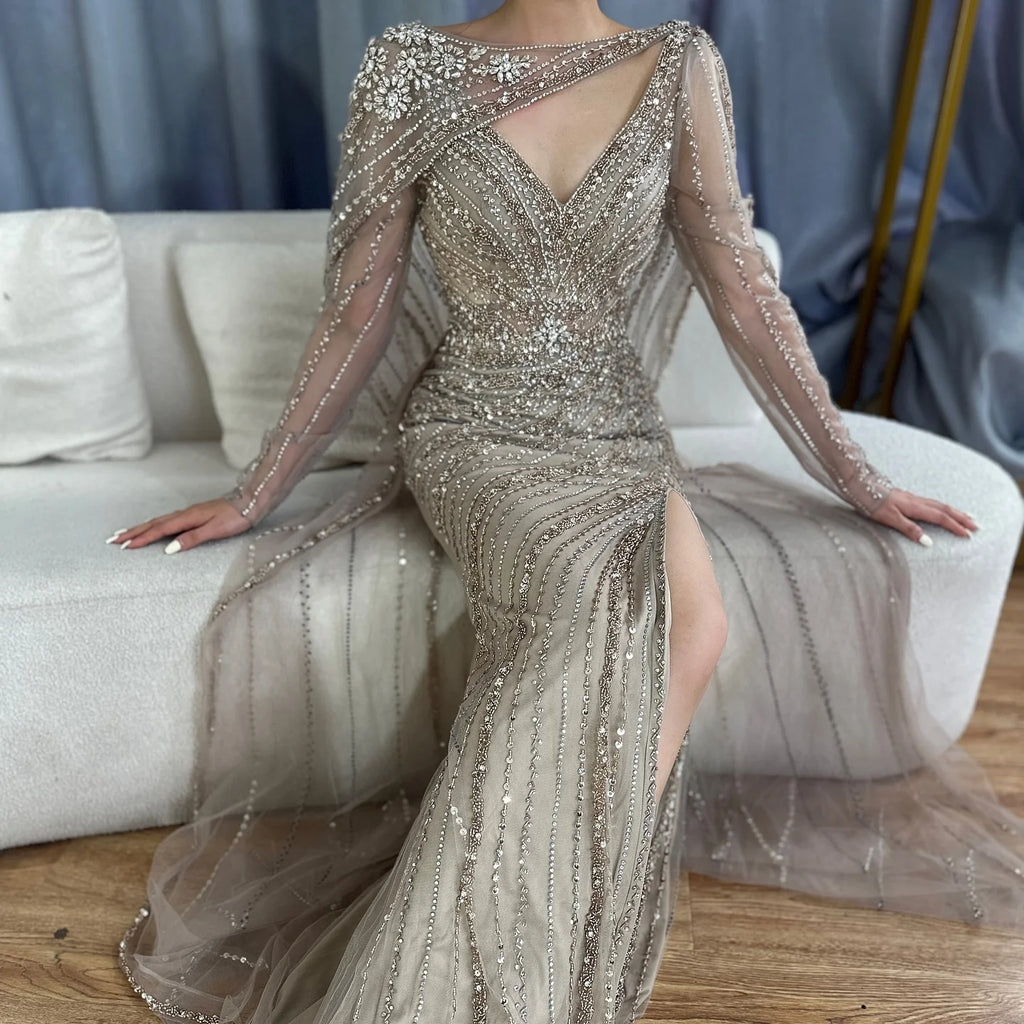 Serene Hill Mermaid Beaded Formal Wedding Party Gowns with High Split Celebrity Evening Dress for Women Customized DLA70301L