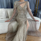 Serene Hill Mermaid Beaded Formal Wedding Party Gowns with High Split Celebrity Evening Dress for Women Customized DLA70301L
