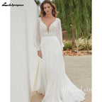 Nightbubo Chiffon V Neck Wedding Dress Bride Applique A-Line Civil Double V-Neck Puff Sleeves Bride Gowns Customized