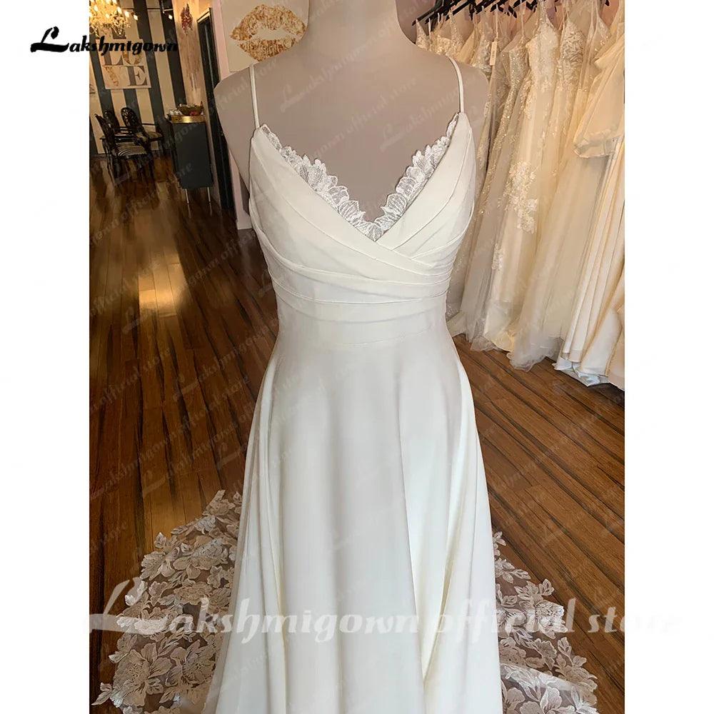 NumberSea Soft Satin Boho Wedding Dress Eleglant V Neck Bride Dresses Sweep Train Simple Dresses For Women 2025 Robe De Mariée