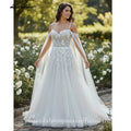Lakshmigown Sexy Wedding Dress with Detachable Cape Spaghetti Straps Applique Sweep Train Woman Bridal Gown for Bride Customized