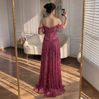Serene Hill 2026 Off-Shoulder Fuchsia Beaded Evening Dress Elegant Wedding Party Gown for Women DLA73594 Customized