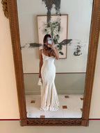 Suninheart Elegant Lace Mermaid Maxi Dress Spaghetti Strap Backless Evening Gown with  for Wedding Party Beach Vacation