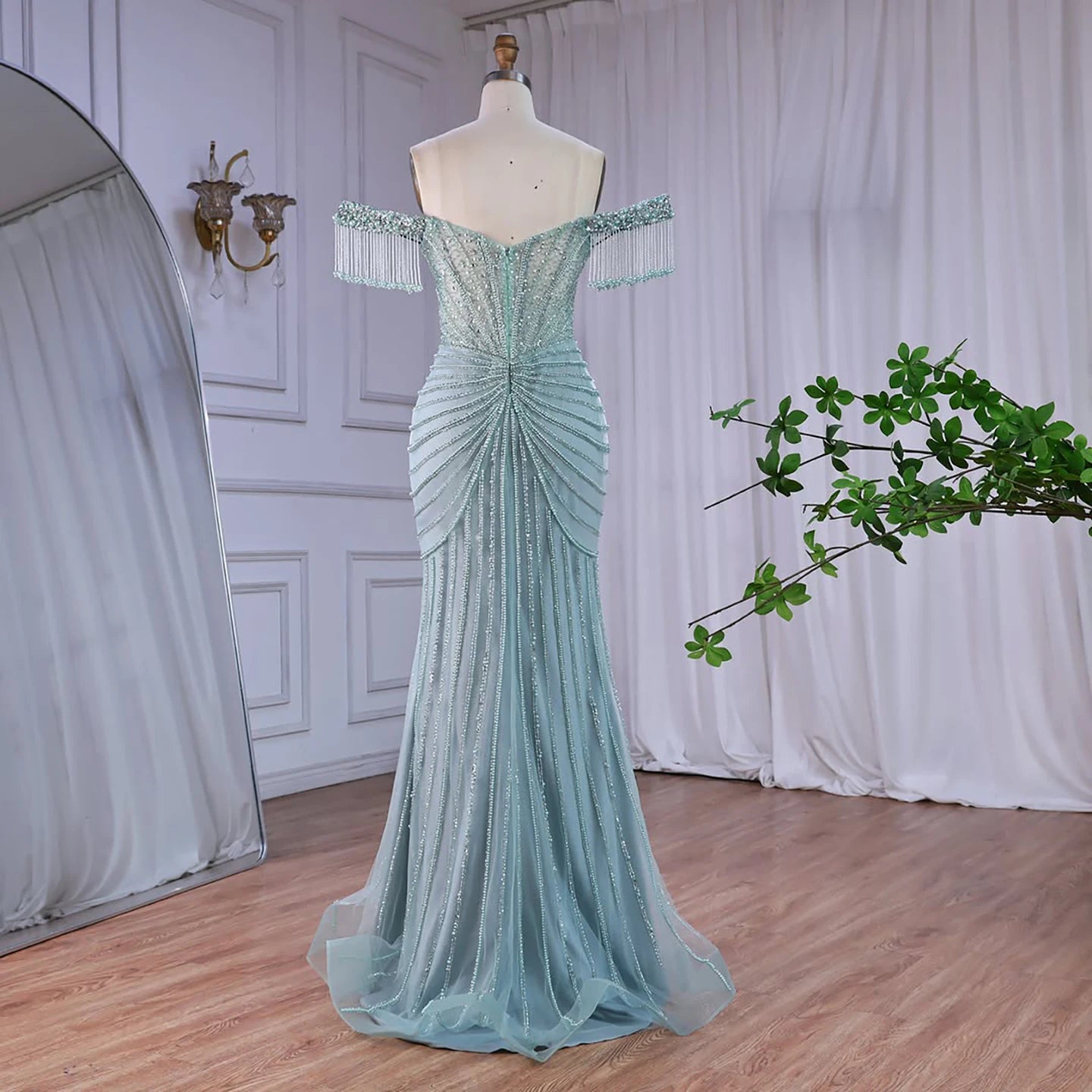 Serene Hill Red Mermaid Beaded Pearl Off-Shoulder Evening Gown 2026 High End Couture Party Dress for Women Customized DLA73148A