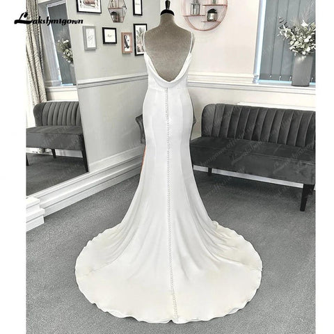 Vestidos de noiva casuais e sensuais, cauda longa, sereia/trompete, sem mangas, alças finas com franzido, vestidos de noiva para o verão de 2025 